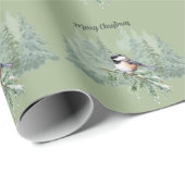 Merry Christmas Winter Spruce Tree Chickadee Cadeaupapier (Rol Hoek)
