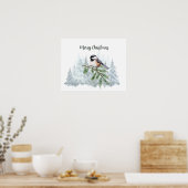 Merry Christmas Winter Spruce Tree Chickadee  Poster (Keuken)