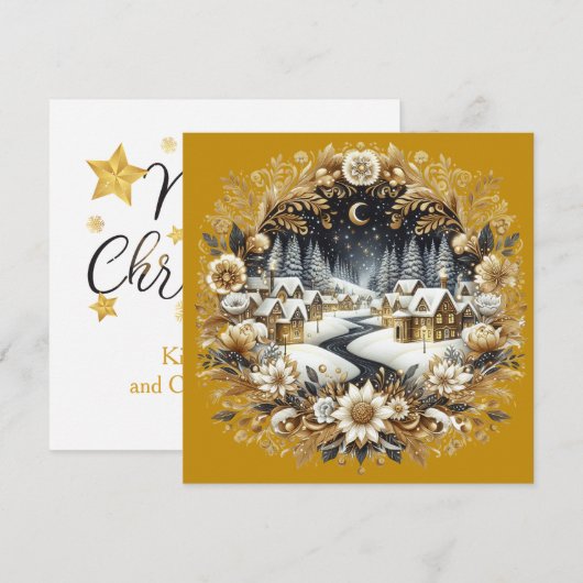 Merry Christmas & Winter village  Feestdagenkaart (Voorkant / Achterkant)