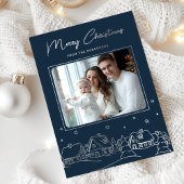 Merry Christmas Winter Village Hand Drawn Folie Feestdagenkaart