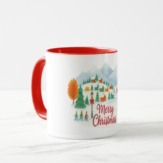 Merry Christmas – Winter Village Holiday Comb mug Mok (Voorkant links)