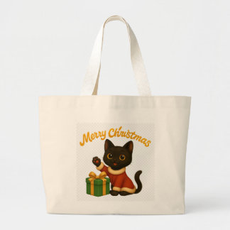 Merry Christmas with Emi the Black Cat Grote Tote Bag