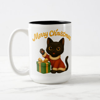 Merry Christmas with Emi the Black Cat Tweekleurige Koffiemok