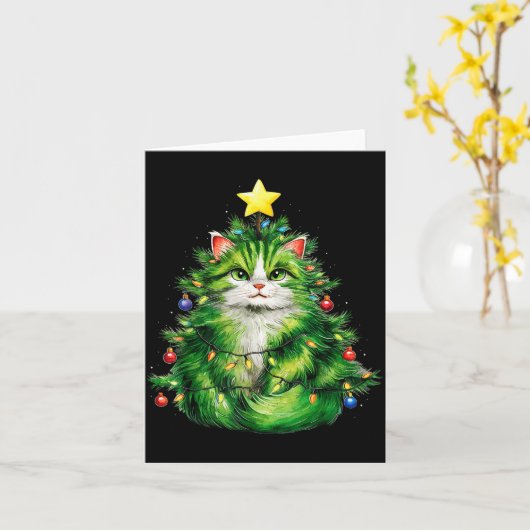 Merry Christmas With This Funny Christmas Tree Cat Kaart (Gele Bloem)