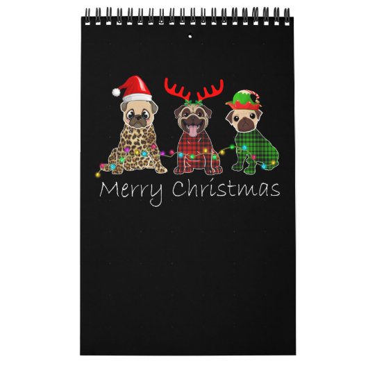 Merry Christmas with three pug dogs Kalender (Hoes)
