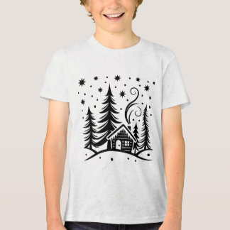 Merry Christmas Wonderland Trees House & Stars Tri-Blend Shirt