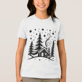 Merry Christmas Wonderland Trees House & Stars Tri-Blend Shirt (Voorkant)