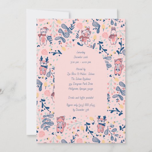 Merry Christmas Woodland Friends in Winter Forest  Kaart (Achterkant)