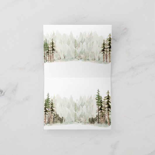 Merry Christmas Woodland Pine Forest Waterverf Feestdagen Kaart (Binnen)