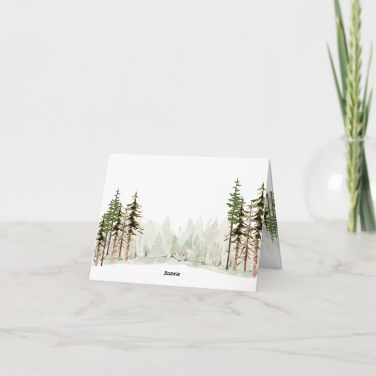 Merry Christmas Woodland Pine Forest Waterverf Feestdagen Kaart (Achterkant)