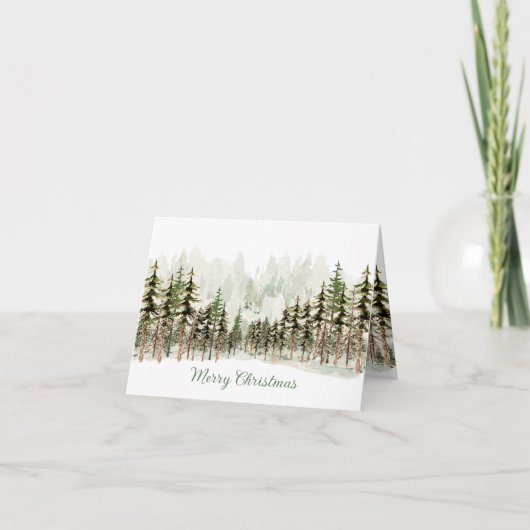 Merry Christmas Woodland Pine Forest Waterverf Feestdagen Kaart (Voorkant)
