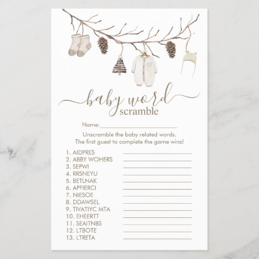 Merry Christmas Word Scramble Game Baby Shower Flyer (Voorkant)