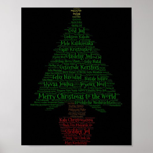 Merry Christmas World Languages Word Tree Poster (Voorkant)