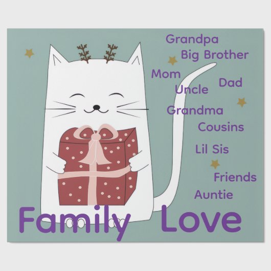 Merry Christmas Wrapping Family Love Friends Cat  Cadeaupapier (Vlak)