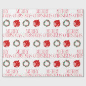 Merry Christmas Wrapping Paper w Ornament & Wreath Cadeaupapier (Vlak)