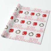 Merry Christmas Wrapping Paper w Ornament & Wreath Cadeaupapier (Uitgerold)