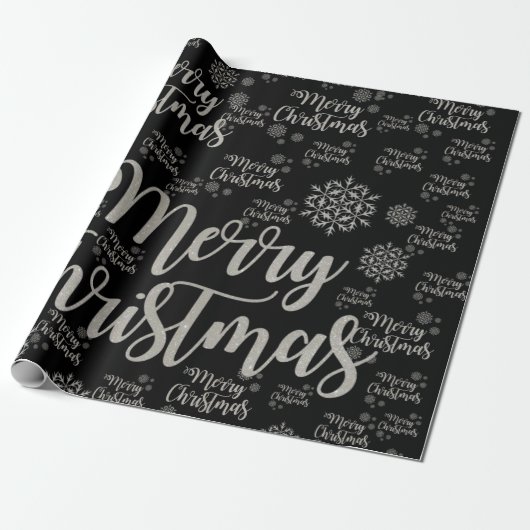 Merry Christmas Wrapping Papier Zwart (Uitgerold)