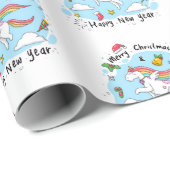 Merry Christmas Wrapping Unicorn Happy New Year  Cadeaupapier (Rol Hoek)
