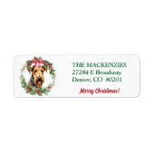 Merry Christmas Wreath Airedale retouradres Etiket (Voorkant)