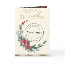 Merry Christmas Wreath Business Logo Wenskaart