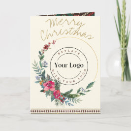 Merry Christmas Wreath Business Logo Wenskaart Kaart