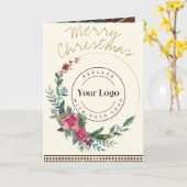 Merry Christmas Wreath Business Logo Wenskaart Kaart (Gele Bloem)