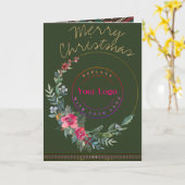 Merry Christmas Wreath Business Logo Wenskaart Kaart (Gele Bloem)