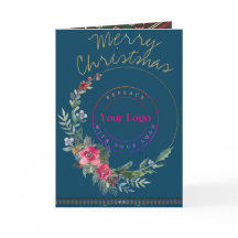Merry Christmas Wreath Business Logo Wenskaart