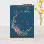 Merry Christmas Wreath Business Logo Wenskaart Kaart (Gele Bloem)