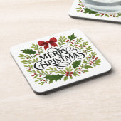 Merry Christmas Wreath Coasters Set Bier Onderzetter (Linkerzijde)