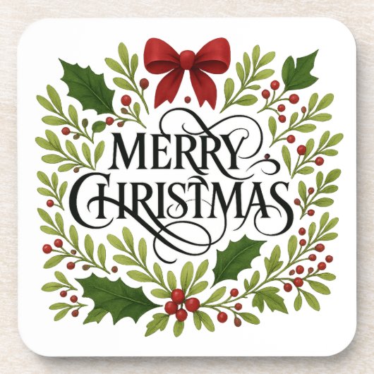 Merry Christmas Wreath Coasters Set Bier Onderzetter (Voorkant)