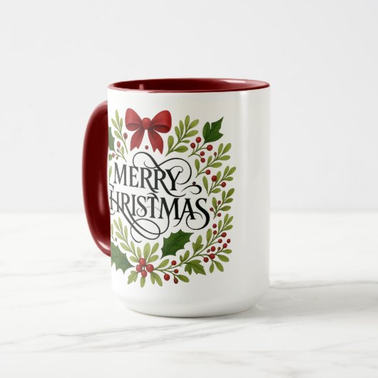 Merry Christmas Wreath Coffee Mug Mok (Voorkant links)
