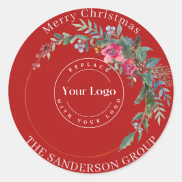 Merry Christmas Wreath Custom Logo Ronde Sticker