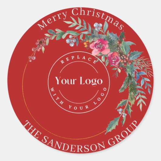 Merry Christmas Wreath Custom Logo Ronde Sticker (Voorkant)