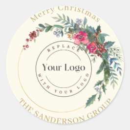 Merry Christmas Wreath Custom Logo Ronde Sticker