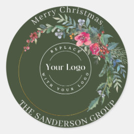 Merry Christmas Wreath Custom Logo Ronde Sticker