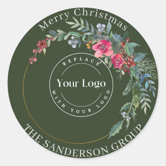 Merry Christmas Wreath Custom Logo Ronde Sticker (Voorkant)