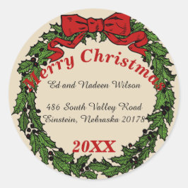 Merry Christmas Wreath Custom Return Adres Label