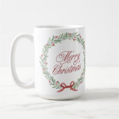Merry Christmas Wreath & Cute Santa Two-Sided Holi Koffiemok (Links)