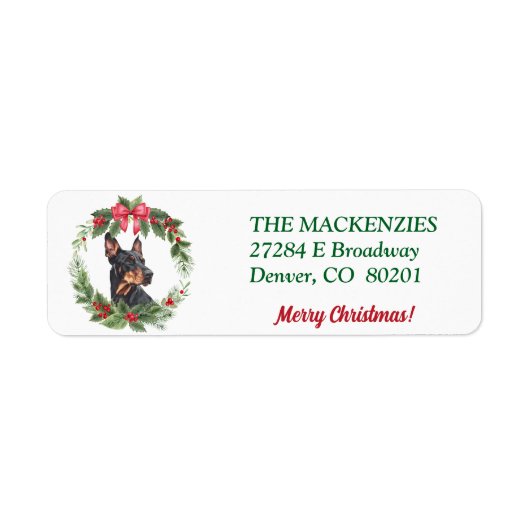 Merry Christmas Wreath Doberman Retouradres Etiket (Voorkant)