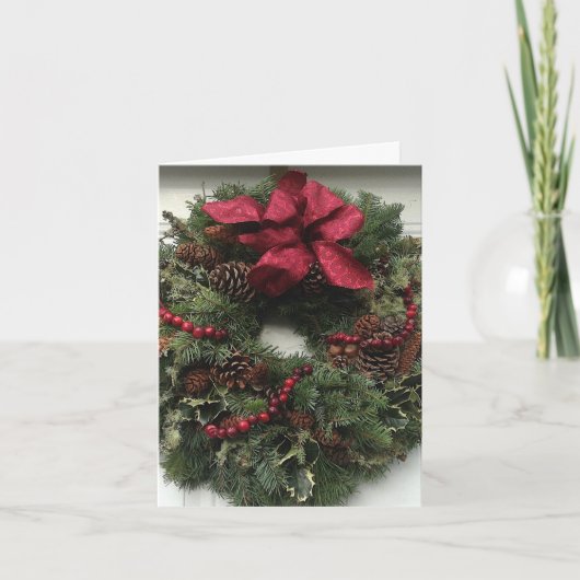 Merry Christmas Wreath Feestdagen Kaart (Voorkant)
