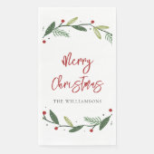 Merry Christmas Wreath Handgeschreven Feestdagen Servet (Voorkant)