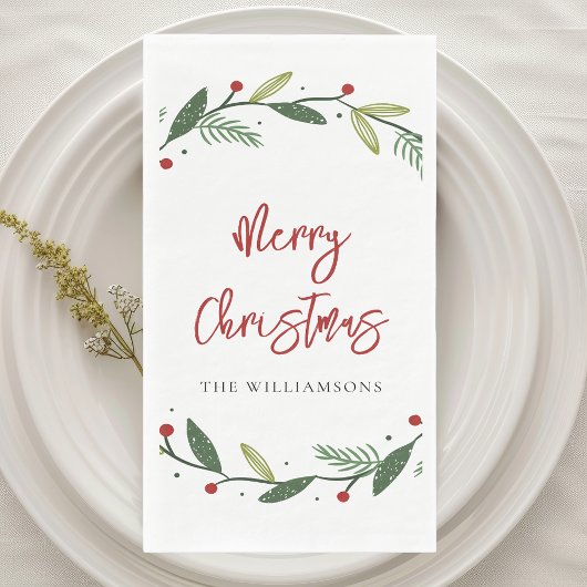 Merry Christmas Wreath Handgeschreven Feestdagen Servet