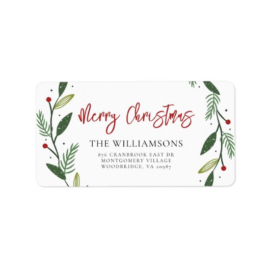 Merry Christmas Wreath Handgeschreven scriptadres Etiket (Voorkant)