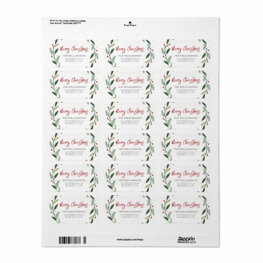 Merry Christmas Wreath Handgeschreven scriptadres Etiket (Full Sheet)