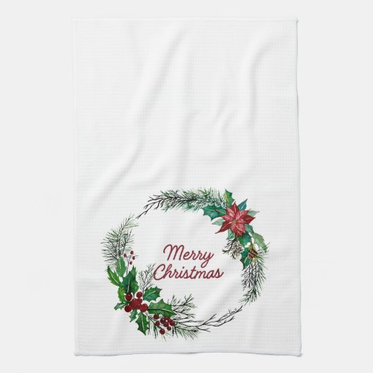 Merry Christmas Wreath Kitchen Towel Theedoek (Verticaal)