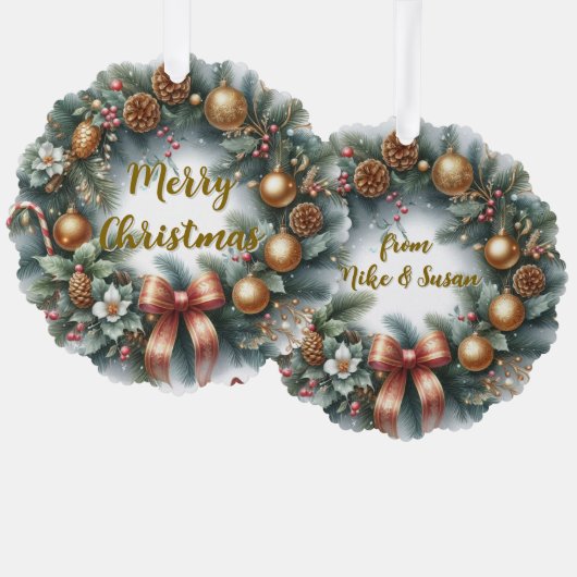 Merry Christmas Wreath Personalized  Ornament Kaart (Voorkant / Achterkant)
