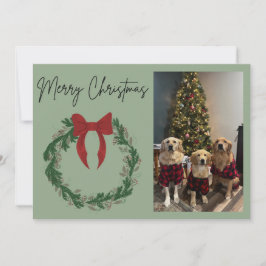 Merry Christmas Wreath Photo Card Feestdagenkaart