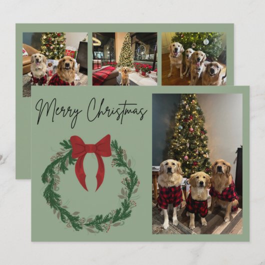 Merry Christmas Wreath Photo Card Feestdagenkaart (Voorkant / Achterkant)