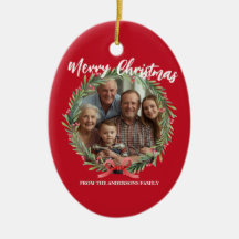 Merry Christmas Wreath Photo Personalized Family N
